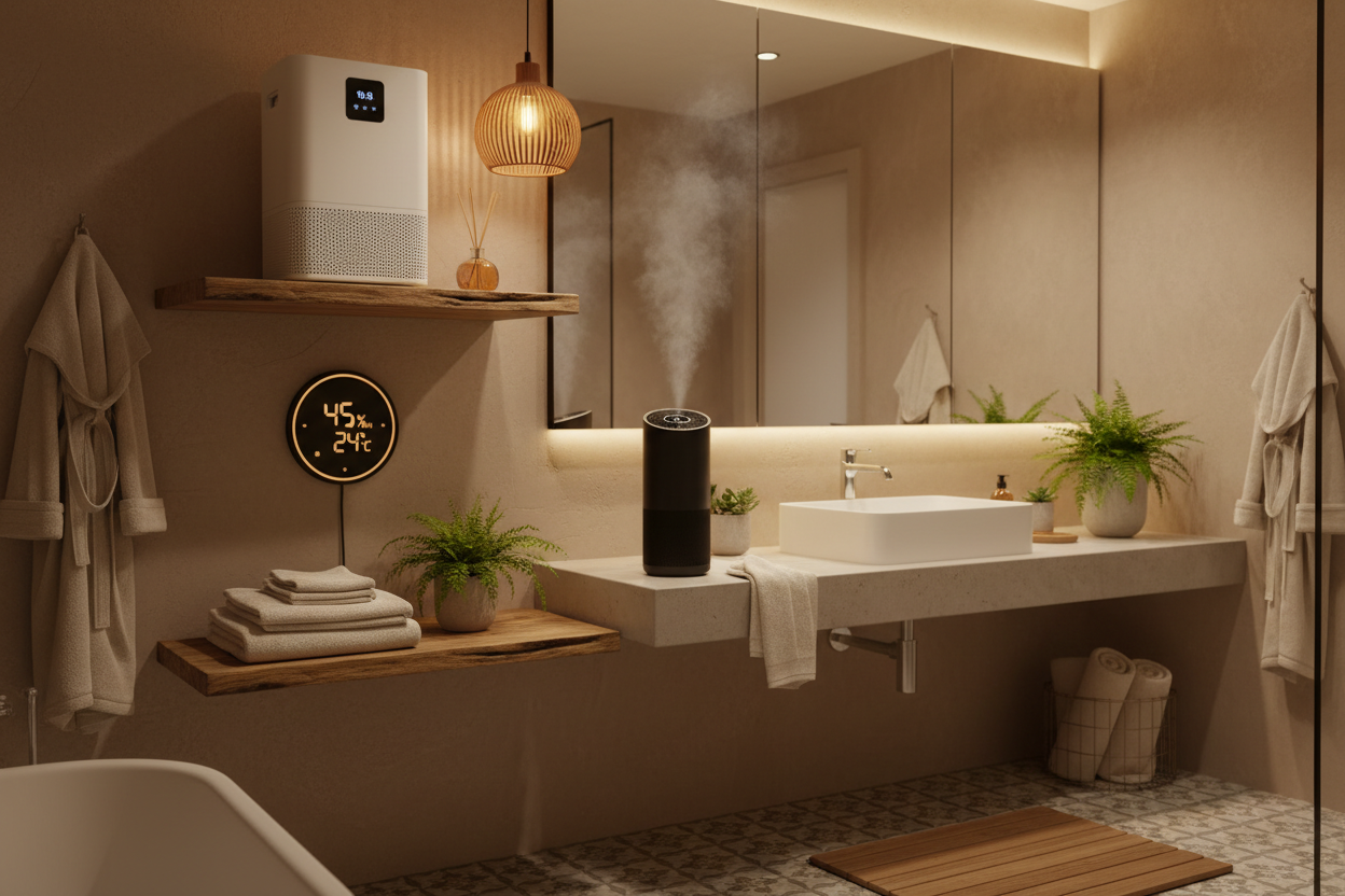 Advanced Bathroom Air & Moisture Control — Using Dehumidifiers, Humidity Monitors, and Air Quality Enhancers for Hygienic Stability