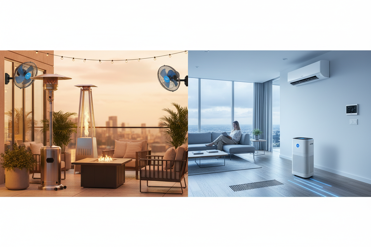 Comprehensive Environmental Comfort Systems: Outdoor Heating & Cooling, Heating, and Air Quality Enhancers for Full-Space Climate Management