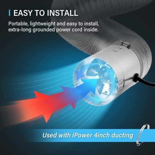 iPower 4 Inch Inline Booster Duct Fan 100 CFM HVAC Exhaust Ventilation Blower - Image 2