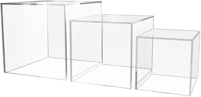 4 Pack Acrylic Display Riser Boxes 3 Piece No Lid Clear Retail Product Riser by MarketingHolders