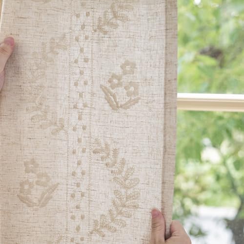 jinchan Belrose Linen Curtains for Bedroom Floral Curtains 108 Inch Length - Image 4