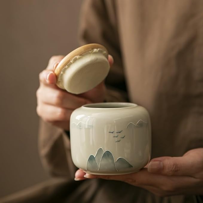 Storage Tank Hand-painted Distant Mountains, Persimmon Tea Cans, Small Ceramic - Image 6
