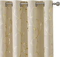 BUHUA Blackout Curtains Gold Foil Print Flower Vine Grommet Drapes, Room by BUHUA