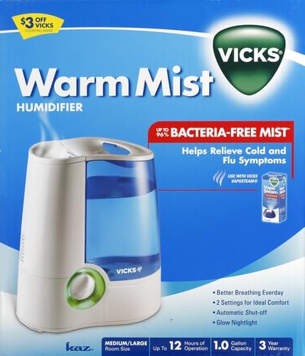 Vicks Warm Mist Humidifier Filter‑Free 1 Gal Tank, Auto Shut‑Off, Night Light - Image 2