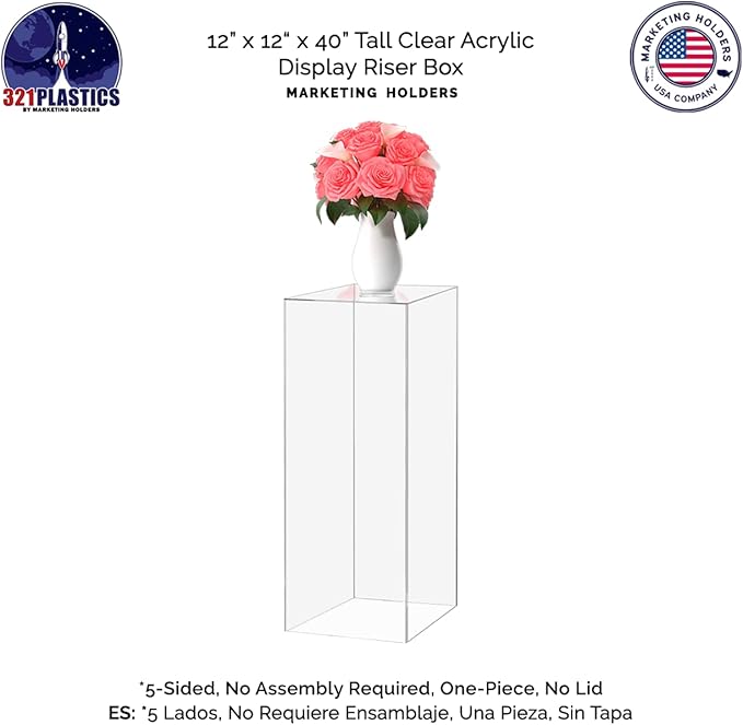 Marketing Holders Clear Platform Display Box 12x12x40 Inch Pedestal Cube No Lid - Image 6