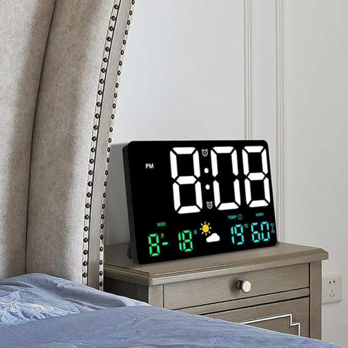 Large Digital Wall Clock with Temperature and Humidity Sensor Colorful Led - Image 2
