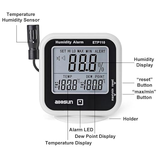 ALLOSUN Digital Thermometer Hygrometer Indoor Humidity Greenhouse Temperature - Image 4