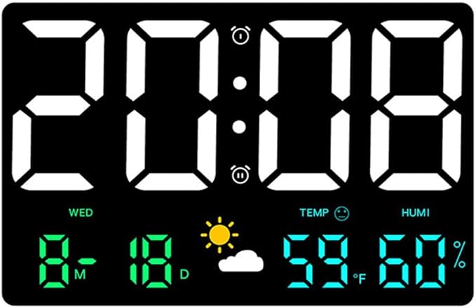 Large Digital Wall Clock with Temperature and Humidity Sensor Colorful Led by EaseLiving