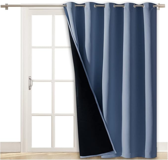 NICETOWN 100% Blackout Cold Blocking Patio Sliding Door Curtain, Stone Blue - Image 2