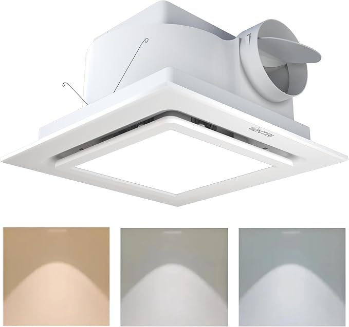 Bathroom Exhaust Fan with Light, 12 INCH, Upgraded Quiet Square Vent Fans with by VENTIRIBathroomExhaustFan