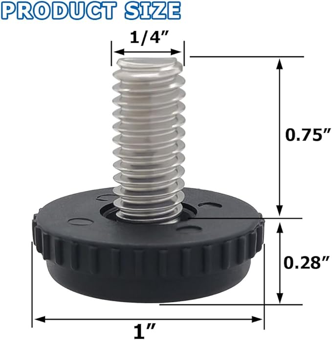 Hooshing 10PCS 1/4-20 Stainless Steel Adjustable Furniture Levelers Screw in - Image 2