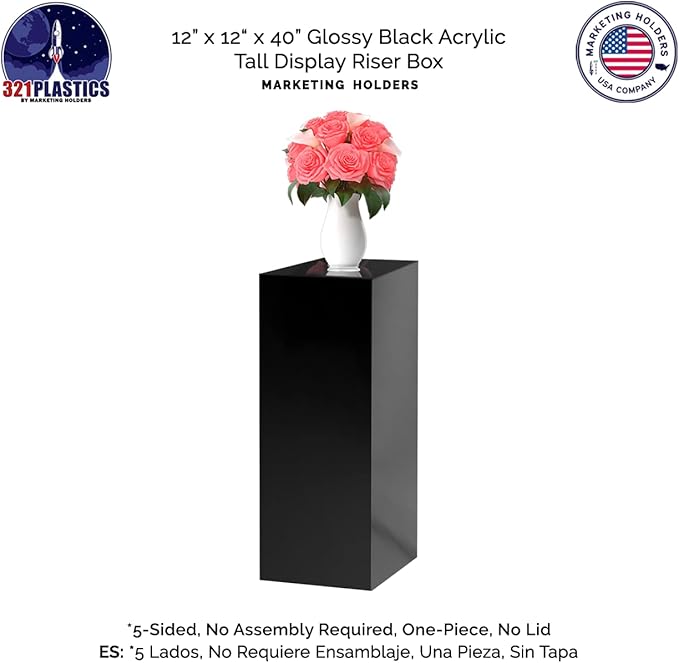 Marketing Holders Tall Display Cube 12" W x 12" D x 40" H No Lid Glossy Black - Image 5