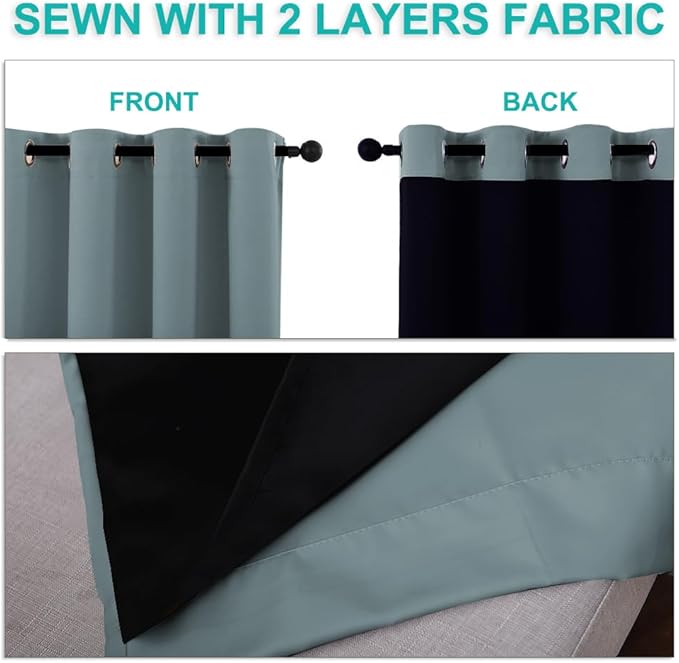 NICETOWN 100% Blackout Lined Curtains, Stormy Sea, 1 Pair, 2 Thick Layers - Image 5