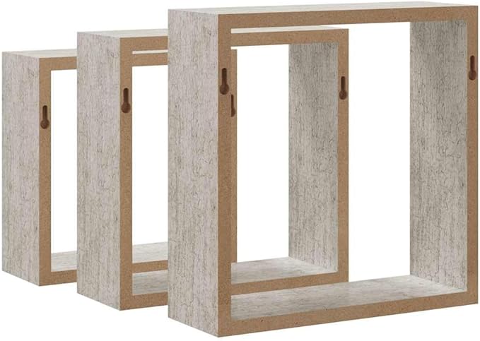 vidaXL Set of 3 Modern Wall Cube Shelves in Concrete Gray Floating Storage - Image 9