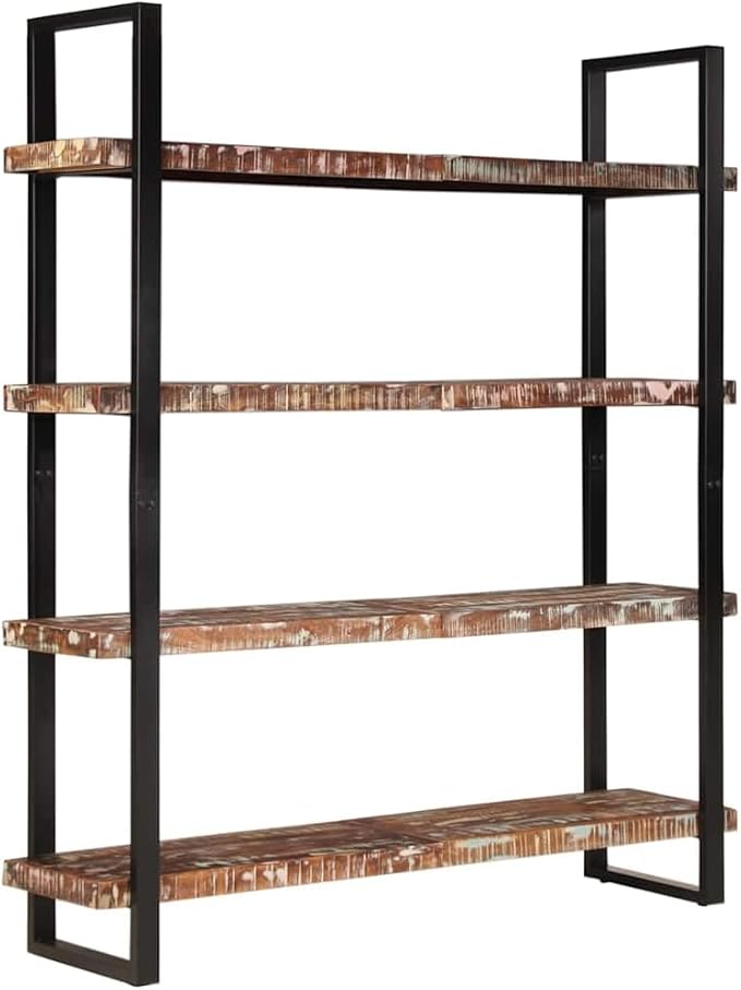 4-Tier Industrial Bookshelf 70.9 Inch Tall Solid Reclaimed Wood Storage Shelf - Image 7