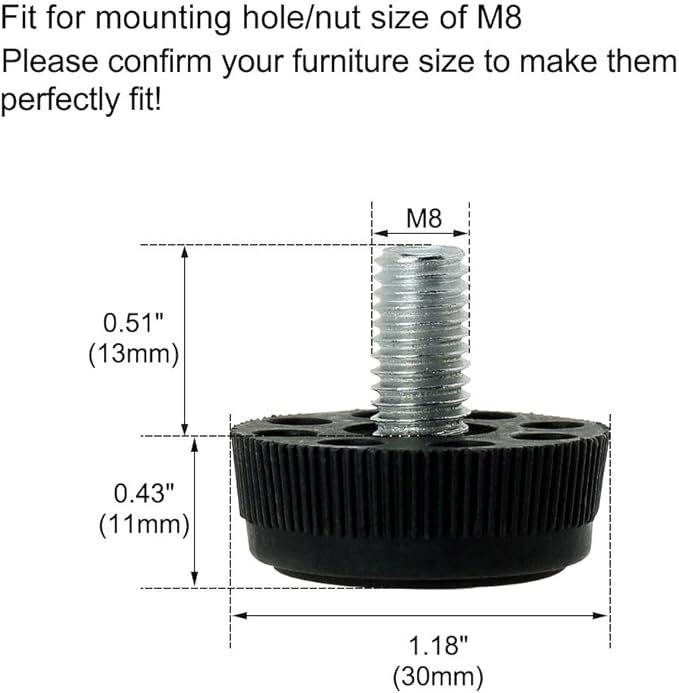 uxcell M8 x 13 x 30mm Furniture Glide Leveling Feet Adjustable Leveler Floor - Image 2