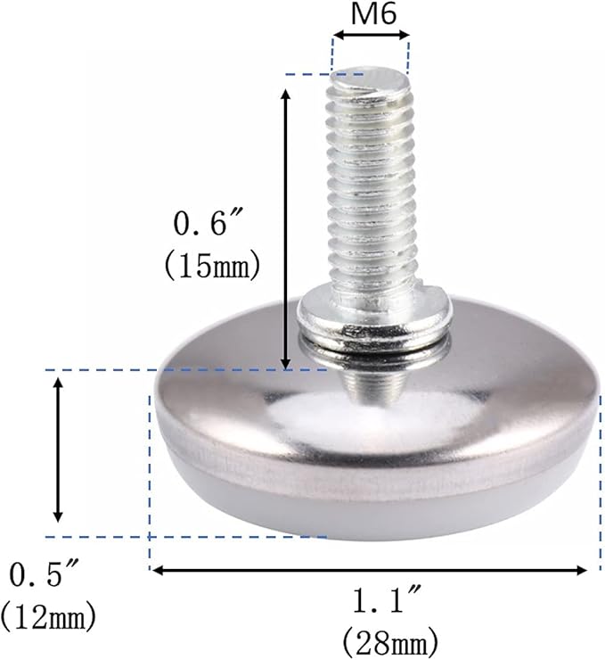10-Set M6 x 15mm White Heavy Duty Screw-On Furniture Leveling Feet Adjustable - Image 2