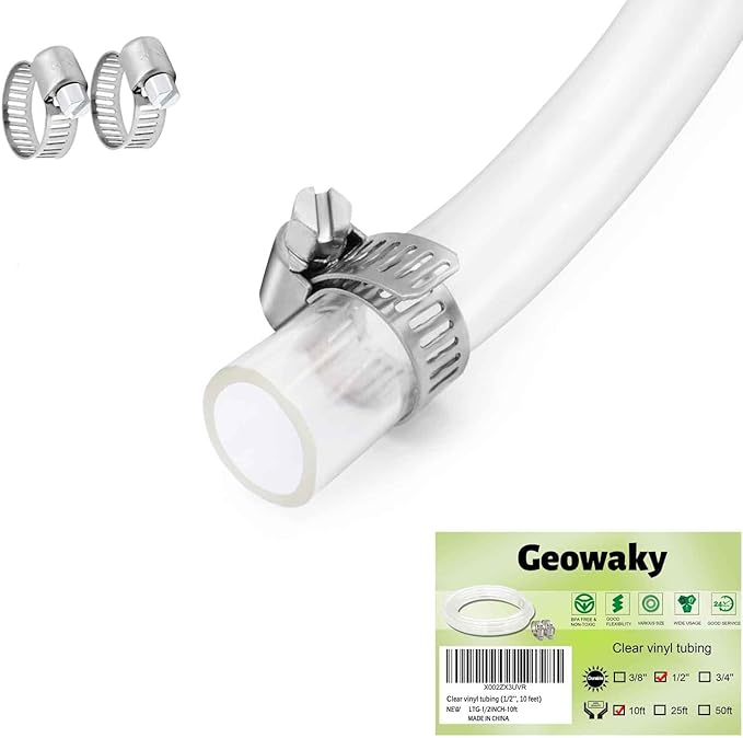 Clear Vinyl Tubing 1/2" ID × 5/8" OD -10 Ft 60PSI, Flexible Plastic Tubing by ProfessionalBrand