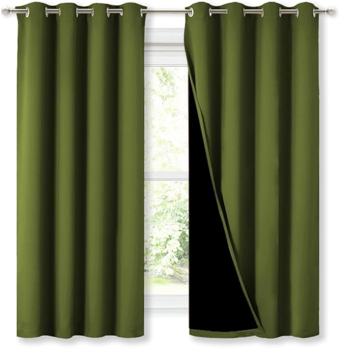 NICETOWN 100% Blackout Curtains 45 inches Long, Olive Green, 1 Pair, 52 inches - Image 2