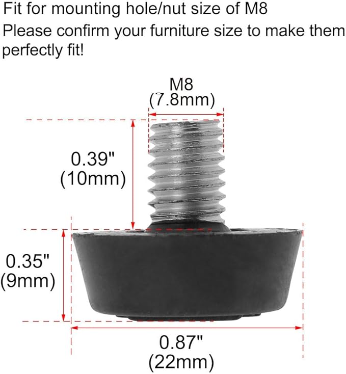 uxcell Metric M8 x 1.25 Furniture Glide Leveling Feet Adjustable Leveler Floor - Image 2
