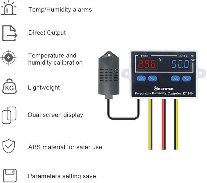 KETOTEK KT100 Humidity Temperature Controller 120V 10A Fahrenheit Digital - Image 3