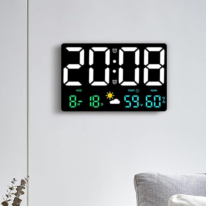 Large Digital Wall Clock with Temperature and Humidity Sensor Colorful Led - Image 7
