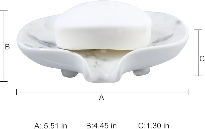 Ceramic Marble Texture Soap Dish, Self Draining Slot, Portable - Image 4