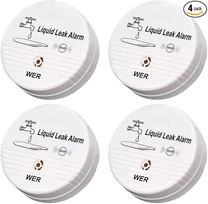 WER Water Leak Alarm Sensor, Battery Operated Leak Alert, 90dB Water Detector by WER
