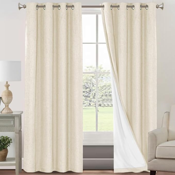 PrinceDeco Linen Texture Curtains 100% Blackout Curtains 90 inch Long 2 Panels by PrinceDeco