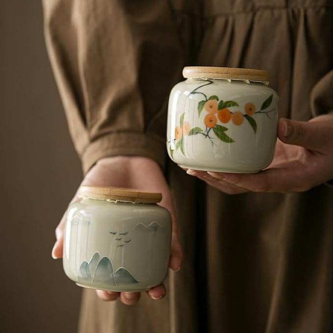 Storage Tank Hand-painted Distant Mountains, Persimmon Tea Cans, Small Ceramic - Image 8