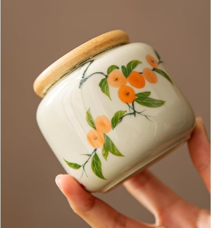 Storage Tank Hand-painted Distant Mountains, Persimmon Tea Cans, Small Ceramic - Image 5