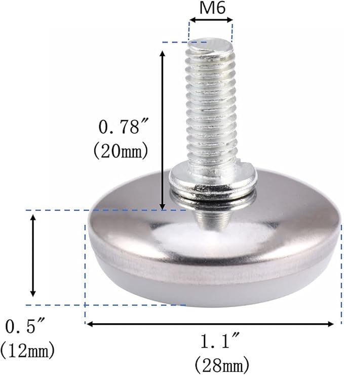 10-Set M6 x 20mm White Heavy Duty Screw-On Furniture Leveling Feet Adjustable - Image 2