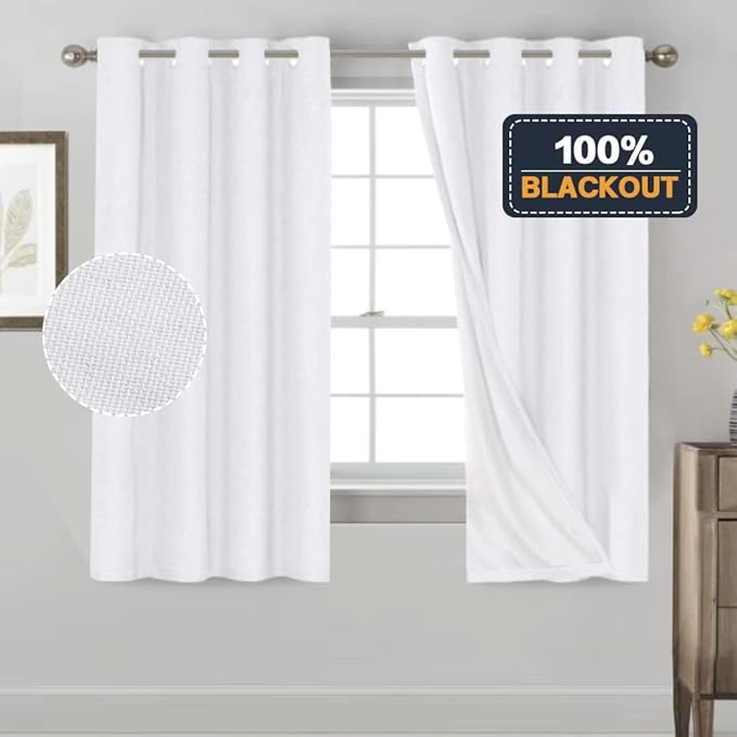 PrinceDeco Pure White Blackout Curtains 63 Inches Long Short Blackout Curtains - Image 7