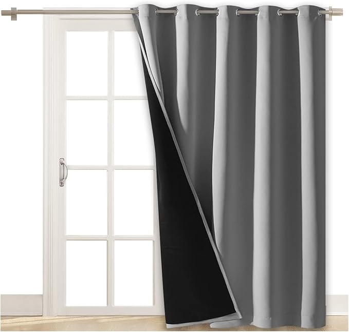 NICETOWN Silver Grey Extra Wide Patio Door Curtain, Super Heavy-Duty Thermal - Image 2