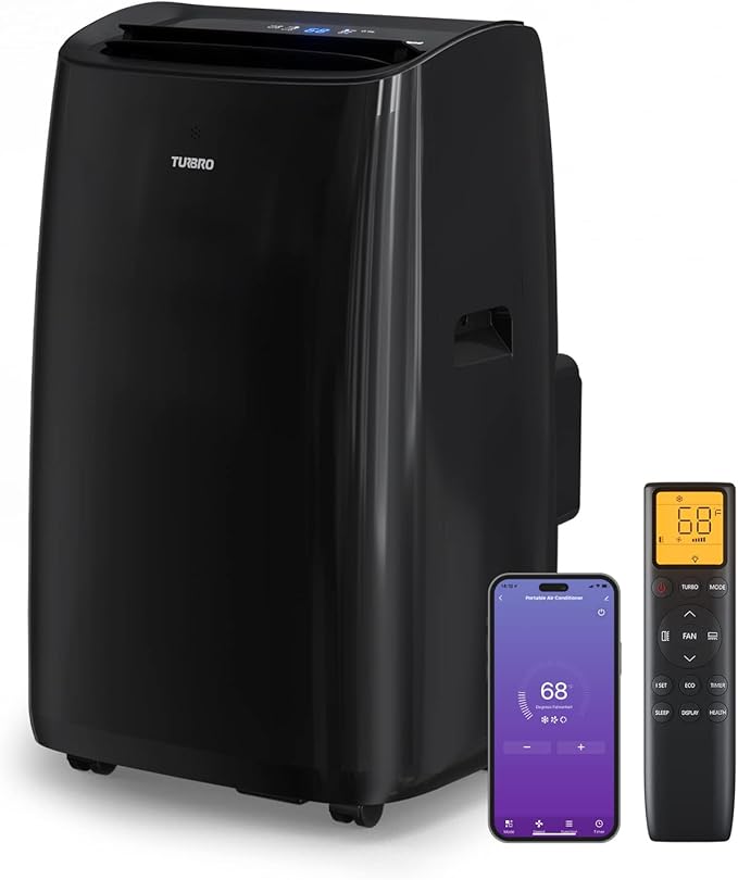 TURBRO 14, 000 BTU Smart WiFi Portable Air Conditioner, Cooling up to 600 Sq Ft by TURBRO