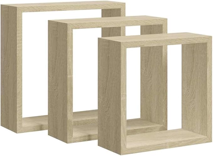 vidaXL Set of 3 Sonoma Oak Wall Cube Shelves by vidaXL