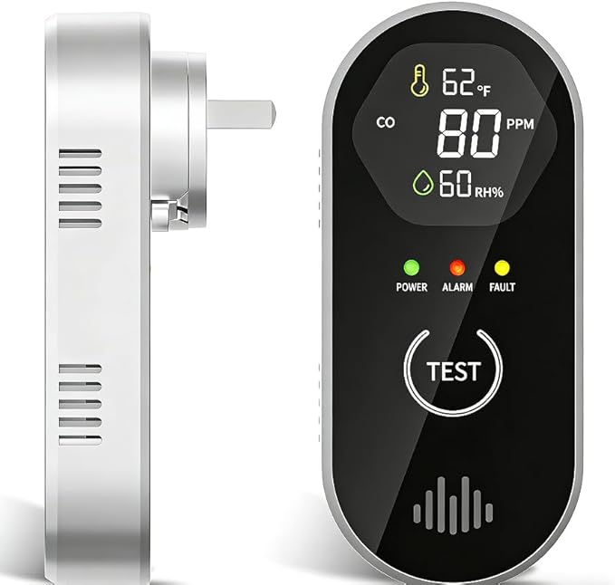 Plug-in CO Detector with LCD, 3-in-1 Monitors CO Temperature Humidity, 85dB by COCHYSCELA