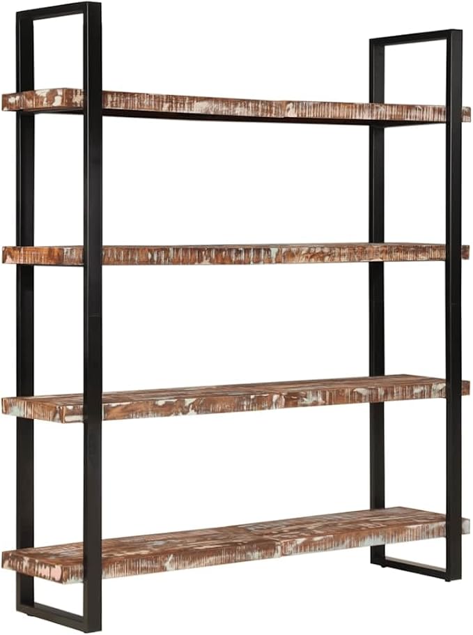 4-Tier Industrial Bookshelf 70.9 Inch Tall Solid Reclaimed Wood Storage Shelf by WDGJJFECNMUEHI