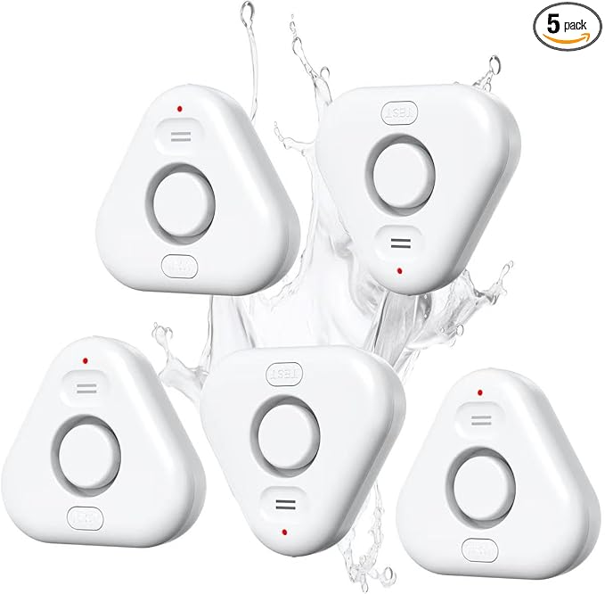 5 Pack Water Leak Detectors for Home, Stechro 4 Levels Adjustable Audio 0-120dB by stechro