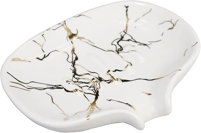 Ceramic Marble Texture Soap Dish, Self Draining Slot, Ceramic Self Draining by YRQDECO