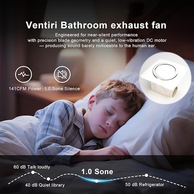 Bathroom Exhaust Fan with Light, 12 INCH, Upgraded Quiet Circular Vent Fans - Image 3