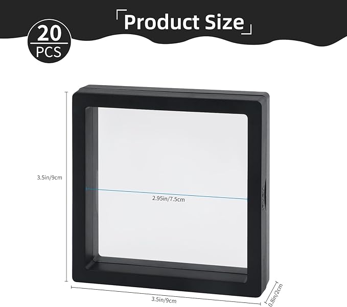 20 Pcs Black 3D Floating Display Case 3.5 x3.5X 0.8 inch, Challenge Coin Display - Image 2