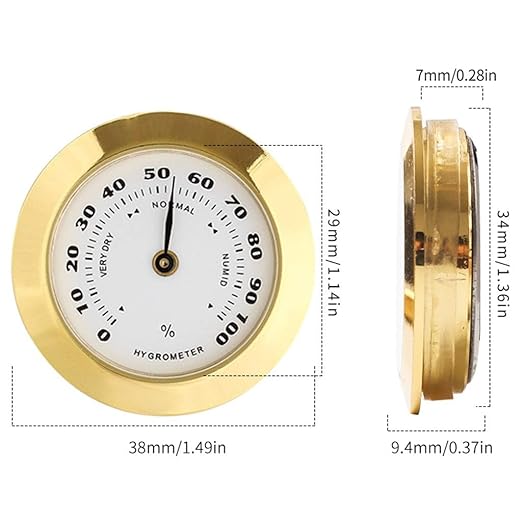 Golden Upgraded Hygrometer Humidity Meter Mini 38mm Round Glass Analog - Image 2