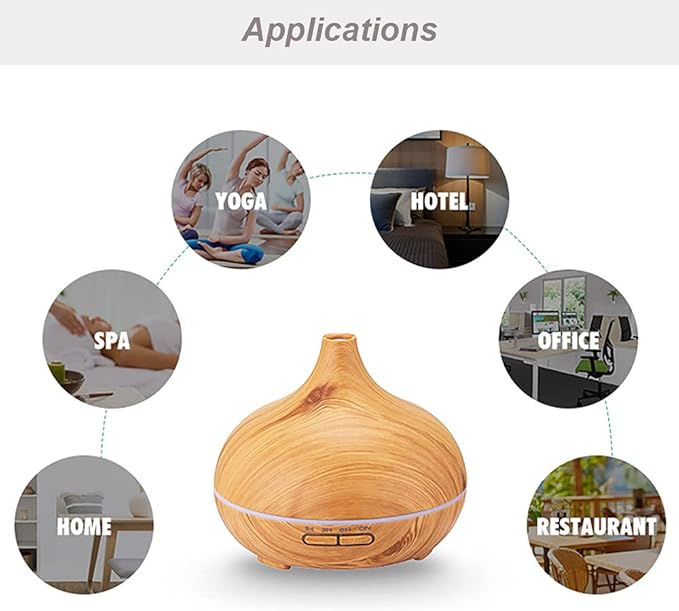 Wood Grain Aroma Diffuser 300 ml Light Yellow, Essential Oils, Ultrasonic Cool - Image 4