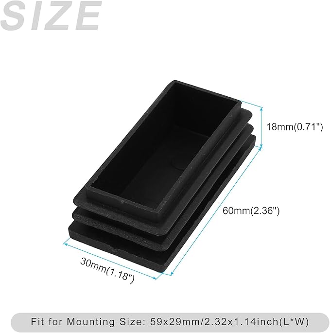 METALLIXITY Rectangle End Caps 2Pcs, Plastic Rectangle Tube Inserts Threaded - Image 2