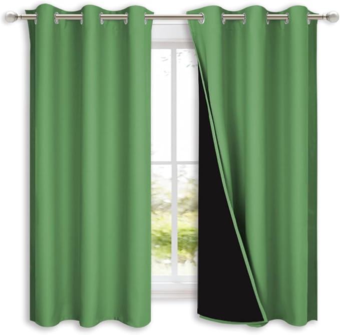 NICETOWN 100% Blackout Lined Curtains, Forest Green, 1 Pair, 2 Thick Layers - Image 2