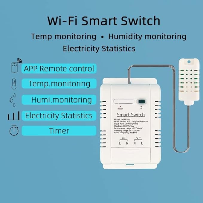 High Power Tuya 16A WiFi Temperature Humidity Controller -Wireless Remote - Image 3