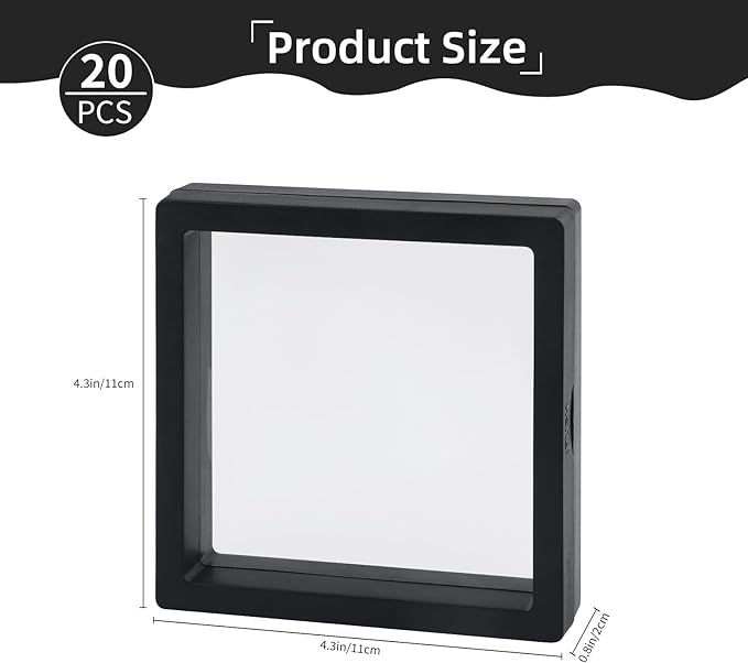 20 Pcs Black 3D Floating Display Case 4.3 x 4.3 x 0.8 inch, Nail Display Cases - Image 2