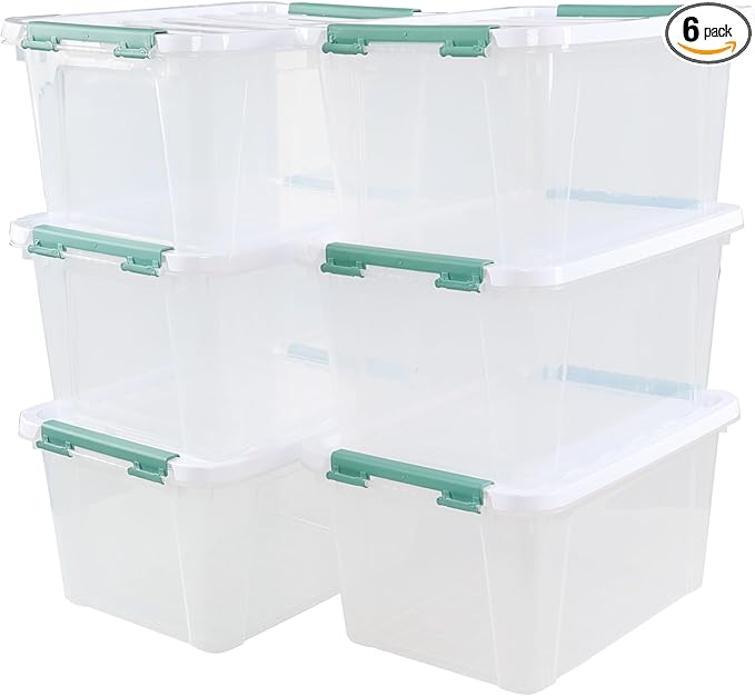 6-Pack Clear Storage Latch Bins, 20 L Plastic Storage Boxes by Zerdyne