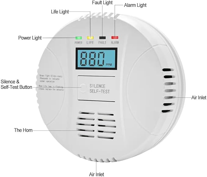Carbon monoxide detector powered by AA battery, Vzmcov CO monitoring alarm - Image 2